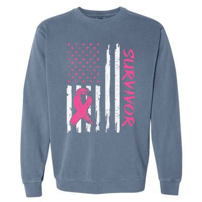 Breast Cancer Survivor American Flag Breast Cancer Awareness Garment-Dyed Sweatshirt