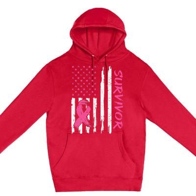 Breast Cancer Survivor American Flag Breast Cancer Awareness Premium Pullover Hoodie