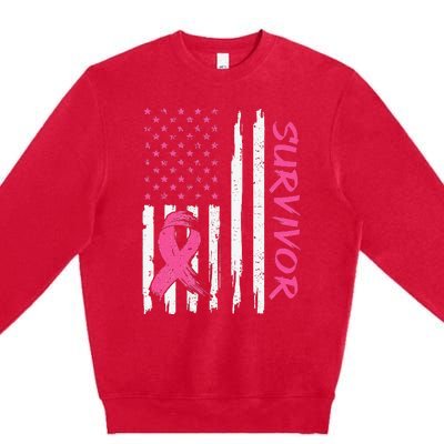 Breast Cancer Survivor American Flag Breast Cancer Awareness Premium Crewneck Sweatshirt