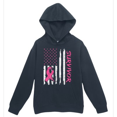 Breast Cancer Survivor American Flag Breast Cancer Awareness Urban Pullover Hoodie