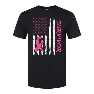 Breast Cancer Survivor American Flag Breast Cancer Awareness Softstyle CVC T-Shirt