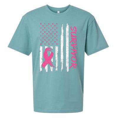 Breast Cancer Survivor American Flag Breast Cancer Awareness Sueded Cloud Jersey T-Shirt