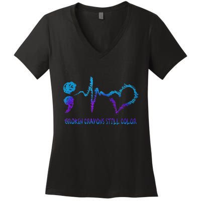 Broken Crayons Still Color Suicide Prevention Awareness Women's V-Neck T-Shirt
