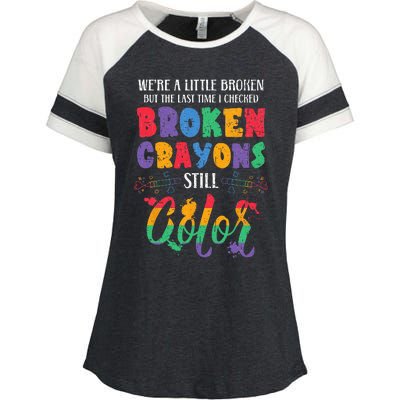 Broken Crayons Still Color Mental Health Awareness Supporter Enza Ladies Jersey Colorblock Tee