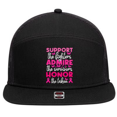 Breast Cancer Support Admire Honor Breast Cancer Awareness 7 Panel Mesh Trucker Snapback Hat