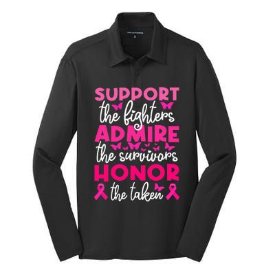 Breast Cancer Support Admire Honor Breast Cancer Awareness Silk Touch Performance Long Sleeve Polo