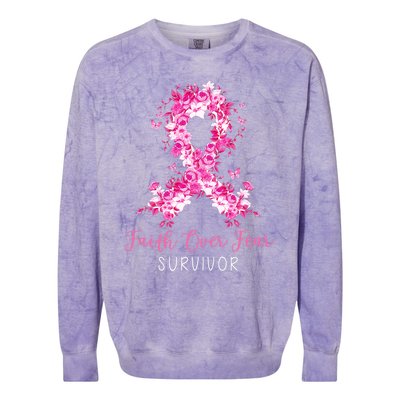 Breast Cancer Survivor Faith Over Fear Breast Cancer Awareness Colorblast Crewneck Sweatshirt