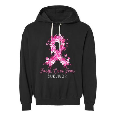 Breast Cancer Survivor Faith Over Fear Breast Cancer Awareness Garment-Dyed Fleece Hoodie