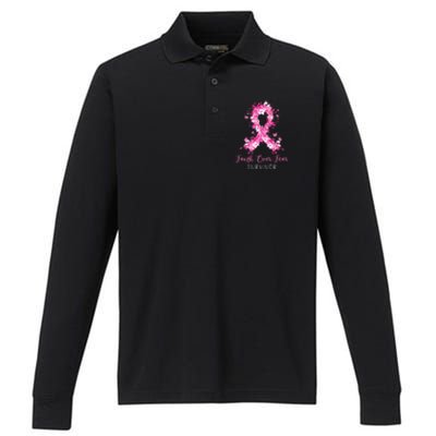 Breast Cancer Survivor Faith Over Fear Breast Cancer Awareness Performance Long Sleeve Polo