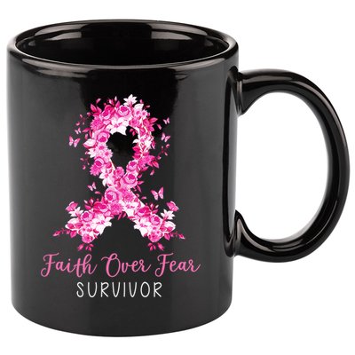 Breast Cancer Survivor Faith Over Fear Breast Cancer Awareness 11oz C Handle Ceramic Mug
