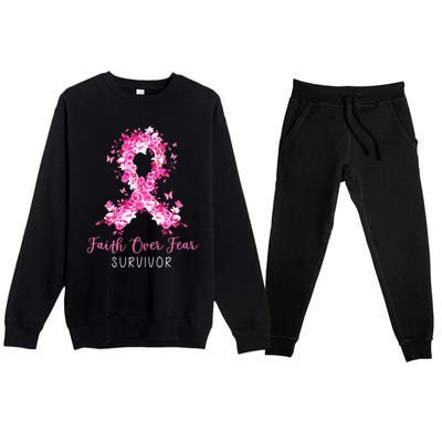 Breast Cancer Survivor Faith Over Fear Breast Cancer Awareness Premium Crewneck Sweatsuit Set