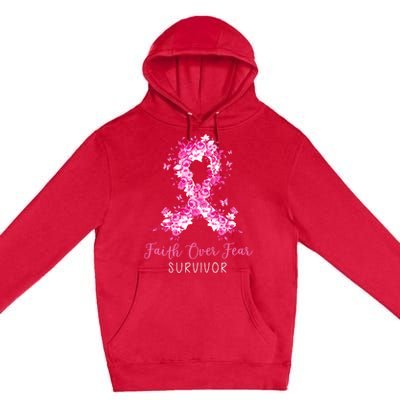 Breast Cancer Survivor Faith Over Fear Breast Cancer Awareness Premium Pullover Hoodie