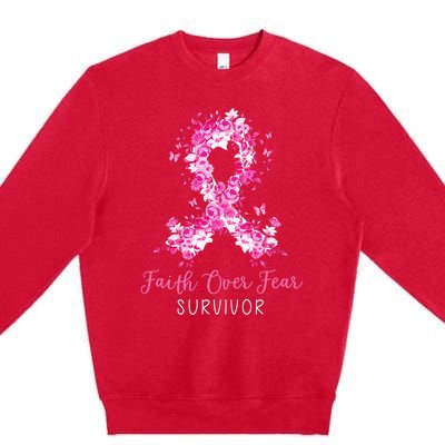 Breast Cancer Survivor Faith Over Fear Breast Cancer Awareness Premium Crewneck Sweatshirt