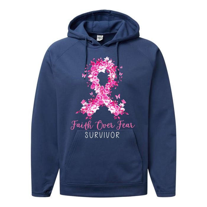 Breast Cancer Survivor Faith Over Fear Breast Cancer Awareness Performance Fleece Hoodie