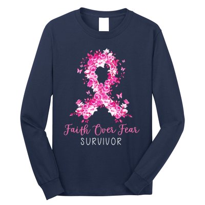 Breast Cancer Survivor Faith Over Fear Breast Cancer Awareness Long Sleeve Shirt