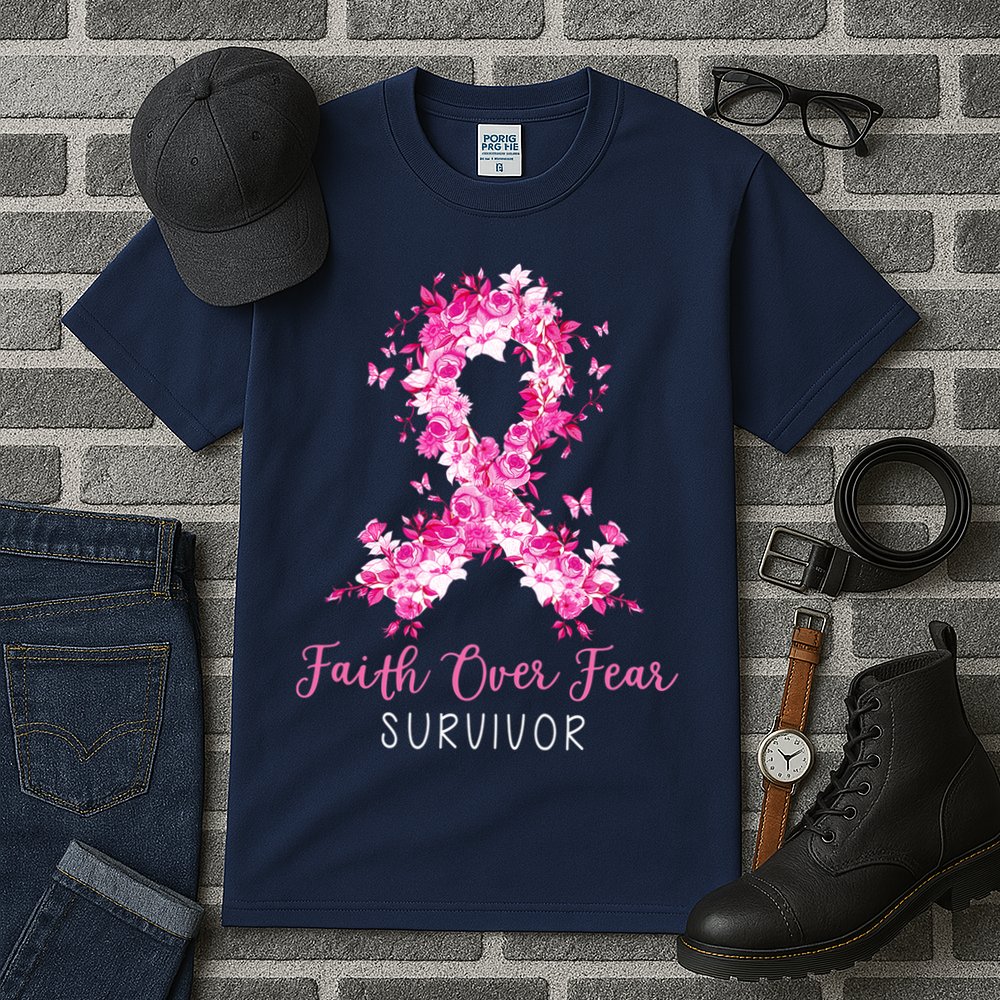 Breast Cancer Survivor Faith Over Fear Breast Cancer Awareness Tall T-Shirt