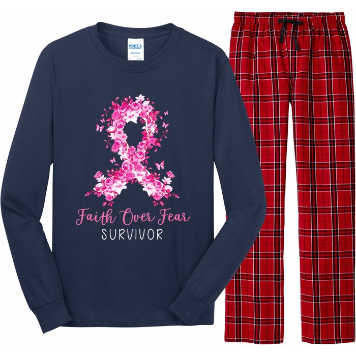 Breast Cancer Survivor Faith Over Fear Breast Cancer Awareness Long Sleeve Pajama Set