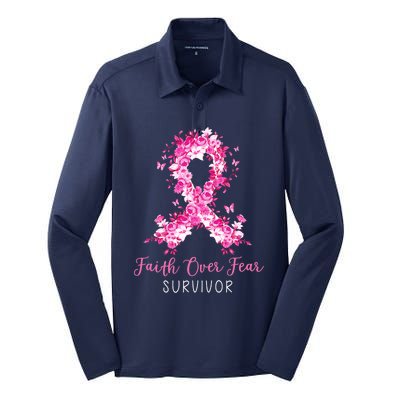 Breast Cancer Survivor Faith Over Fear Breast Cancer Awareness Silk Touch Performance Long Sleeve Polo