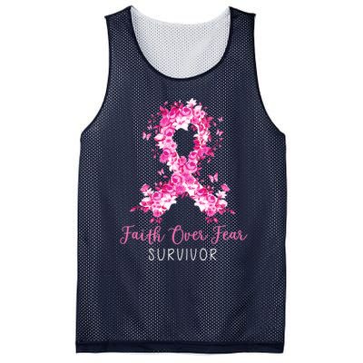 Breast Cancer Survivor Faith Over Fear Breast Cancer Awareness Mesh Reversible Basketball Jersey Tank