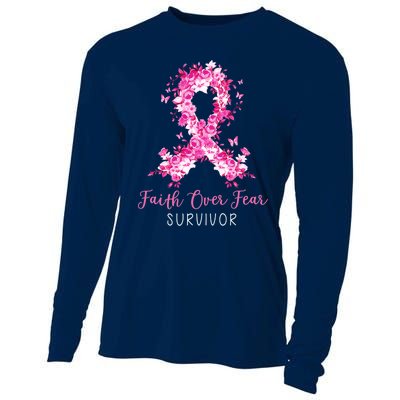 Breast Cancer Survivor Faith Over Fear Breast Cancer Awareness Cooling Performance Long Sleeve Crew