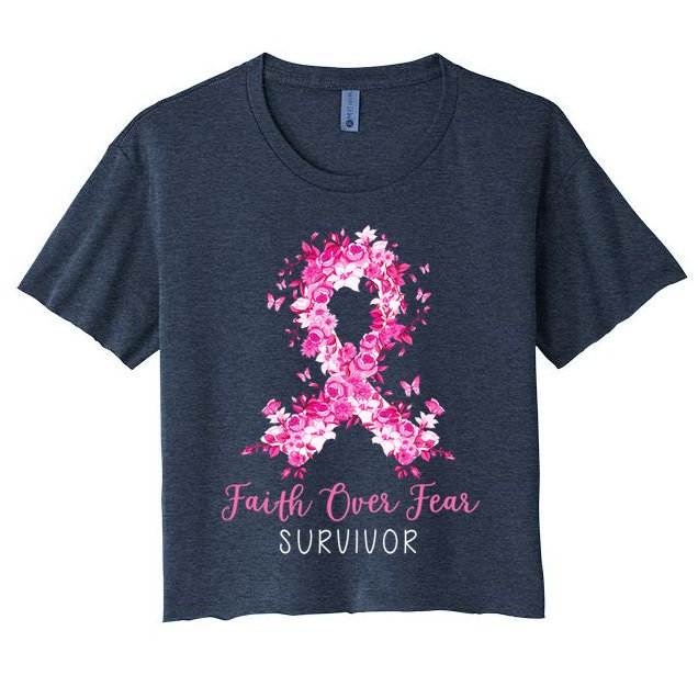 Breast Cancer Survivor Faith Over Fear Breast Cancer Awareness Crop Top