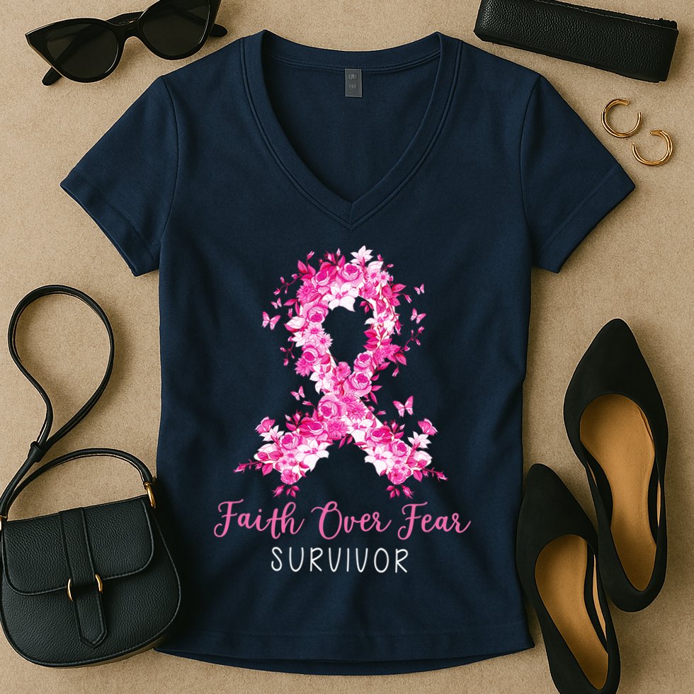 Breast Cancer Survivor Faith Over Fear Breast Cancer Awareness Women's V-Neck T-Shirt