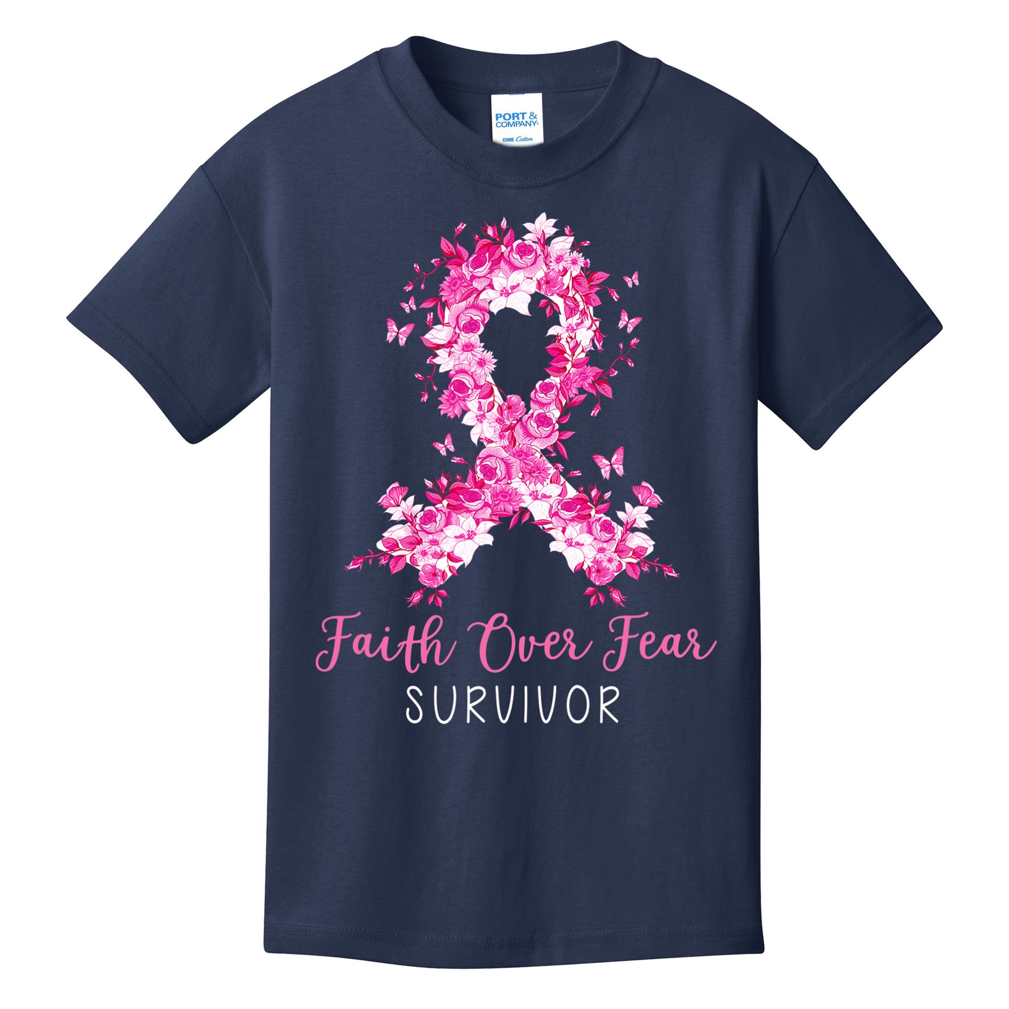 Breast Cancer Survivor Faith Over Fear Breast Cancer Awareness Kids T-Shirt