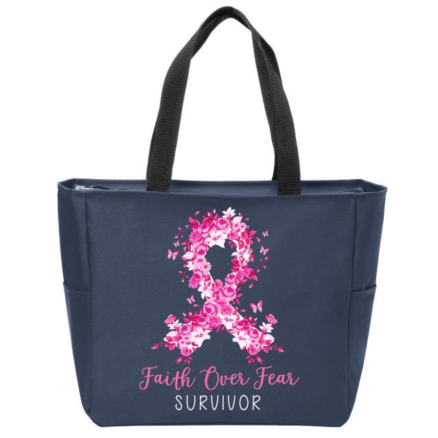Breast Cancer Survivor Faith Over Fear Breast Cancer Awareness Zip Tote Bag