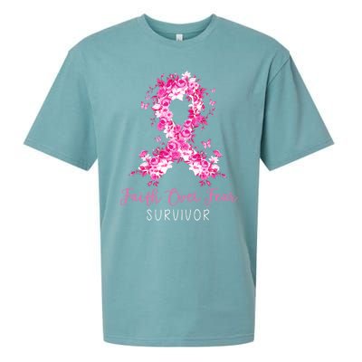 Breast Cancer Survivor Faith Over Fear Breast Cancer Awareness Sueded Cloud Jersey T-Shirt