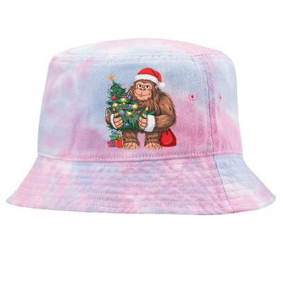 Bigfoot Christmas Sasquatch Xmas Tree Lights Tie-Dyed Bucket Hat