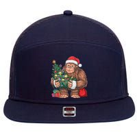 Bigfoot Christmas Sasquatch Xmas Tree Lights 7 Panel Mesh Trucker Snapback Hat