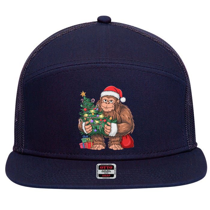 Bigfoot Christmas Sasquatch Xmas Tree Lights 7 Panel Mesh Trucker Snapback Hat