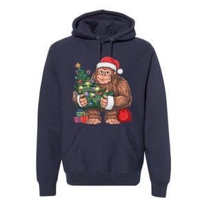 Bigfoot Christmas Sasquatch Xmas Tree Lights Premium Hoodie