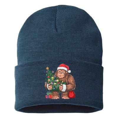 Bigfoot Christmas Sasquatch Xmas Tree Lights Sustainable Knit Beanie