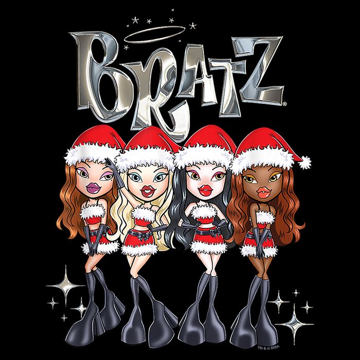 Bratz Christmas SantaS Helpers Outfits Group Shot Stripe Pom Pom Beanie