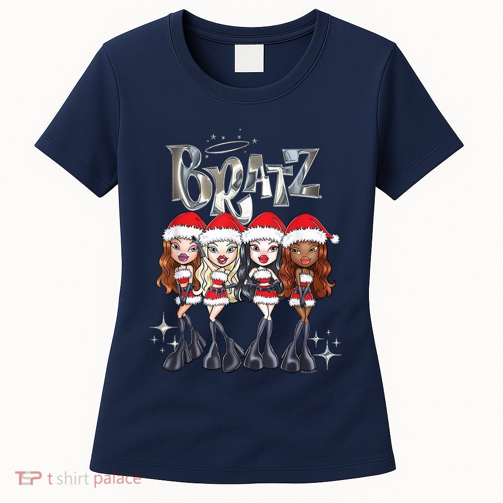 Bratz Christmas SantaS Helpers Outfits Group Shot Womens T-Shirt