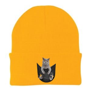 Black Cat Sits In Pocket Cats Tee Gift Meowy Gift Knit Cap Winter Beanie