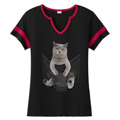 Black Cat Sits In Pocket Cats Tee Gift Meowy Gift Ladies Halftime Notch Neck Tee