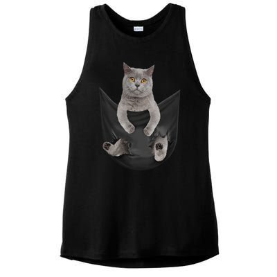 Black Cat Sits In Pocket Cats Tee Gift Meowy Gift Ladies PosiCharge Tri-Blend Wicking Tank