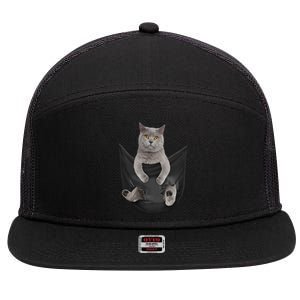 Black Cat Sits In Pocket Cats Tee Gift Meowy Gift 7 Panel Mesh Trucker Snapback Hat