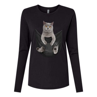 Black Cat Sits In Pocket Cats Tee Gift Meowy Gift Womens Cotton Relaxed Long Sleeve T-Shirt