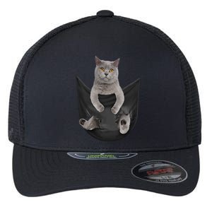 Black Cat Sits In Pocket Cats Tee Gift Meowy Gift Flexfit Unipanel Trucker Cap