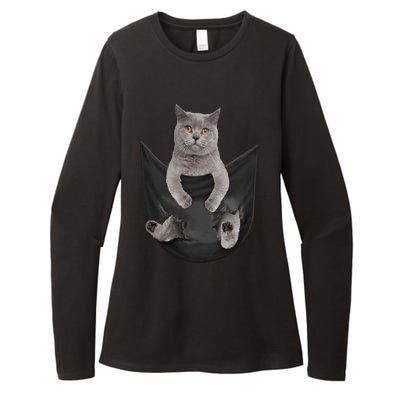 Black Cat Sits In Pocket Cats Tee Gift Meowy Gift Womens CVC Long Sleeve Shirt