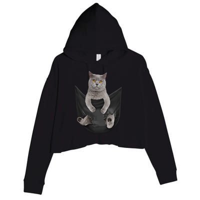 Black Cat Sits In Pocket Cats Tee Gift Meowy Gift Crop Fleece Hoodie