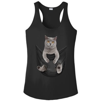 Black Cat Sits In Pocket Cats Tee Gift Meowy Gift Ladies PosiCharge Competitor Racerback Tank