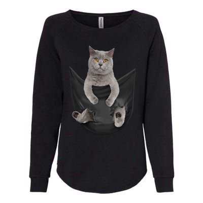 Black Cat Sits In Pocket Cats Tee Gift Meowy Gift Womens California Wash Sweatshirt