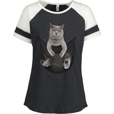 Black Cat Sits In Pocket Cats Tee Gift Meowy Gift Enza Ladies Jersey Colorblock Tee