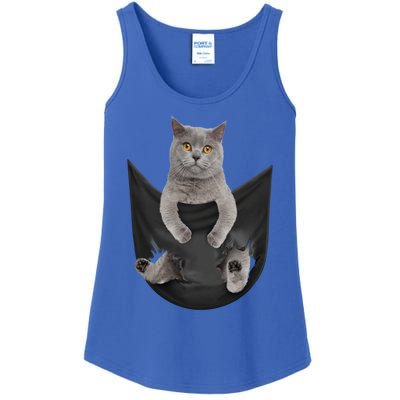 Black Cat Sits In Pocket Cats Tee Gift Meowy Gift Ladies Essential Tank