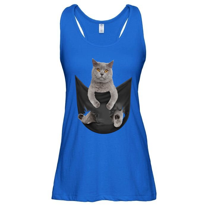 Black Cat Sits In Pocket Cats Tee Gift Meowy Gift Ladies Essential Flowy Tank