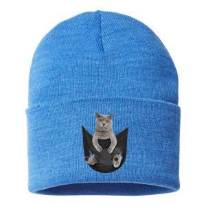 Black Cat Sits In Pocket Cats Tee Gift Meowy Gift Sustainable Knit Beanie